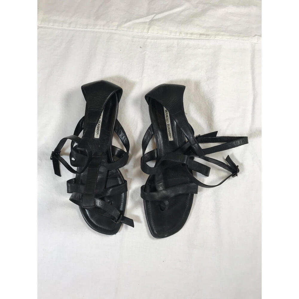 Manolo Blahnik Black Leather Gladiator Sandals Size 42